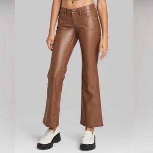 NWT Wild Fable Brown Faux Leather Low-Rise Flare Leg Pants Women's Size 6